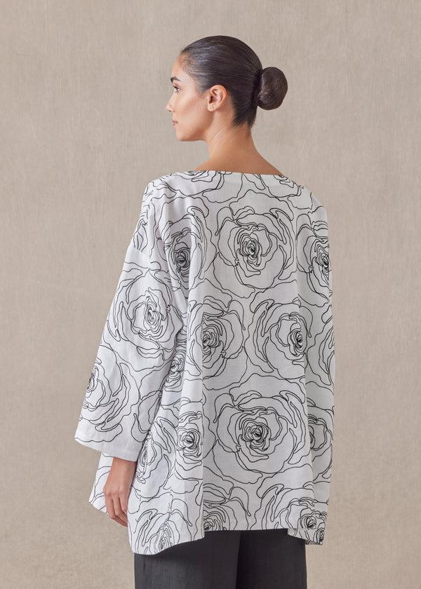 Eskandar Cotton Linen Mix Wide A-line Scoop Neck Tunic - Long