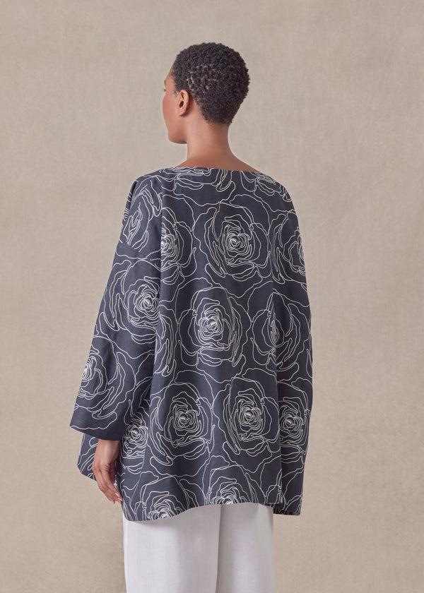 Eskandar Cotton Linen Mix Wide A-line Scoop Neck Tunic - Long