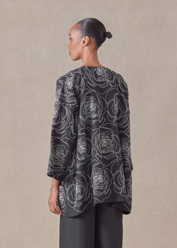 Eskandar Cotton Linen Mix Wide A-line V-neck Jacket - Long