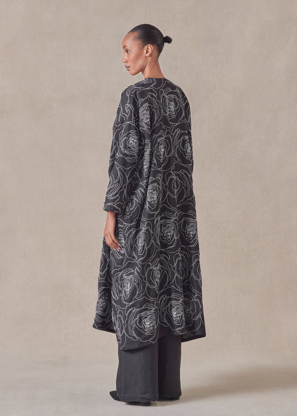 Eskandar Cotton Linen Mix Wide A-line V-neck Open Coat