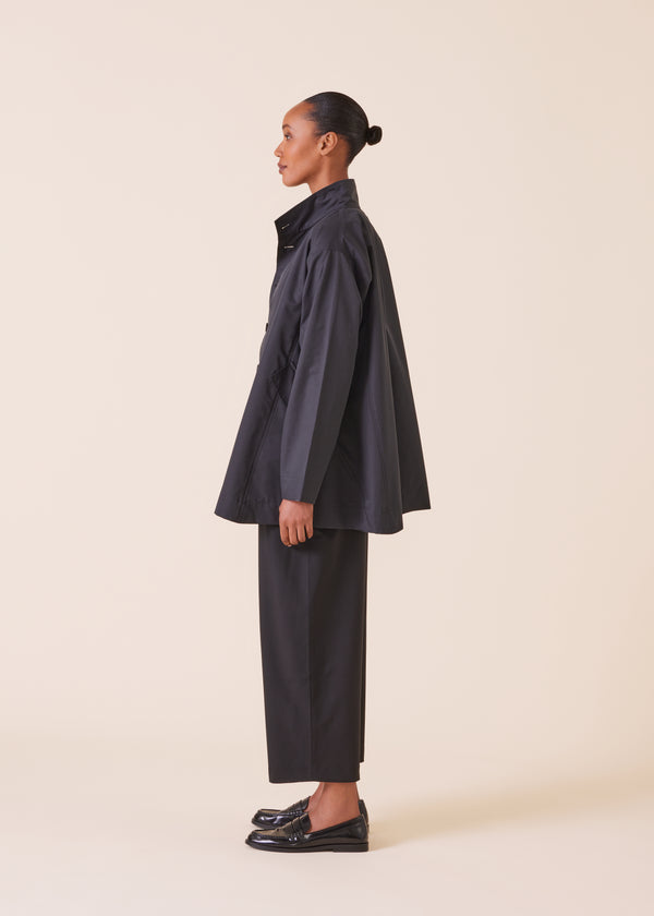 Eskandar Cotton Mix Caucasus High Neck Raincoat - Long