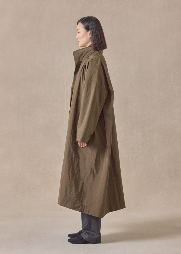 Eskandar Cotton Mix Smaller Front Larger Back High Neck Coat With Button Away Hood - Full Length