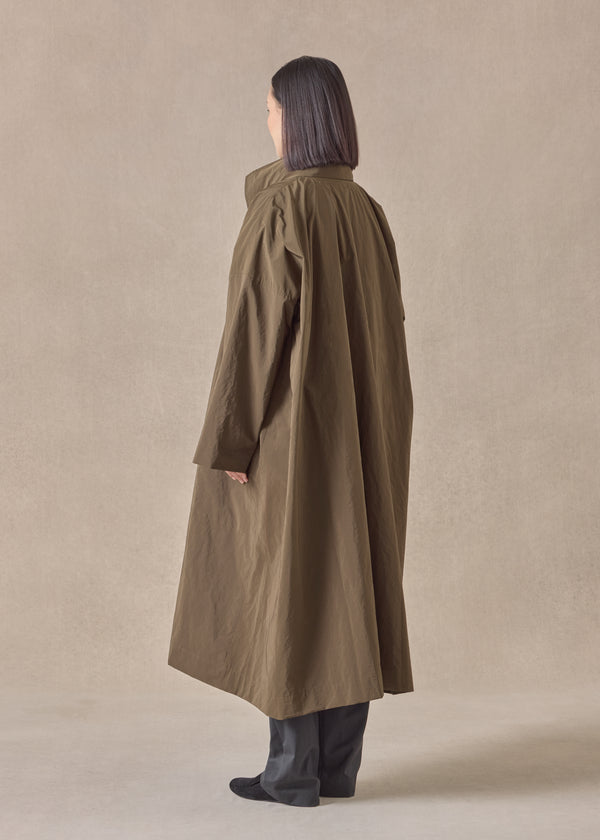 Eskandar Cotton Mix Smaller Front Larger Back High Neck Coat With Button Away Hood - Full Length