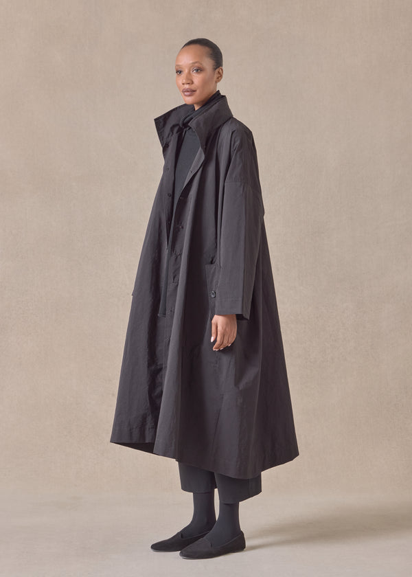 Eskandar Cotton Mix Smaller Front Larger Back High Neck Coat With Button Away Hood - Full Length