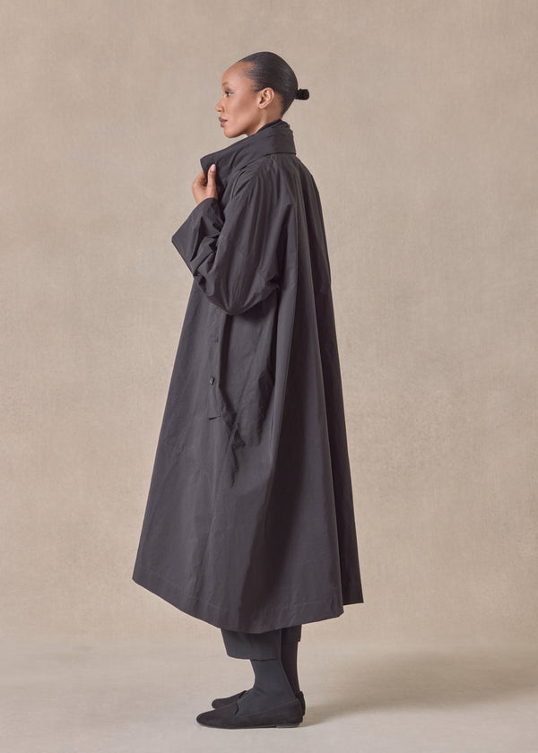 Eskandar Cotton Mix Smaller Front Larger Back High Neck Coat With Button Away Hood - Full Length