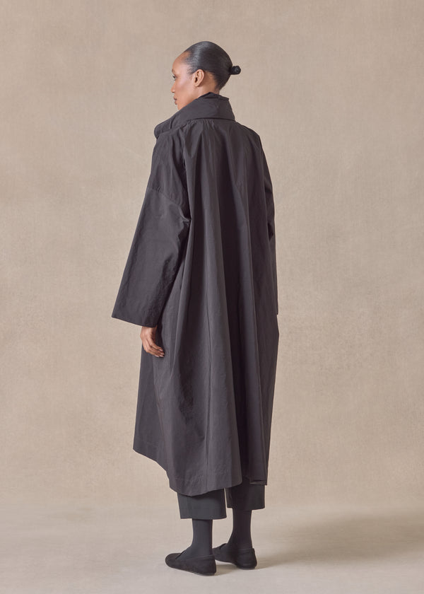 Eskandar Cotton Mix Smaller Front Larger Back High Neck Coat With Button Away Hood - Full Length