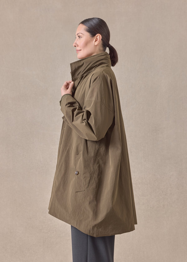 Eskandar Cotton Mix Smaller Front Larger Back High Neck Coat With Button Away Hood - Long Plus