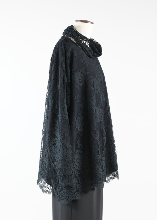 Eskandar Cotton Mix Wide A-line Monks Neck Top - Long