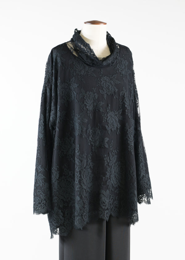 eskandar cotton mix wide a-line monks neck top - long