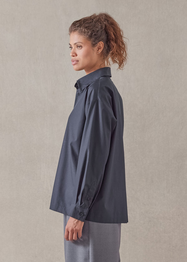 Eskandar Cotton Poplin Slim Shirt With Collar - Regular