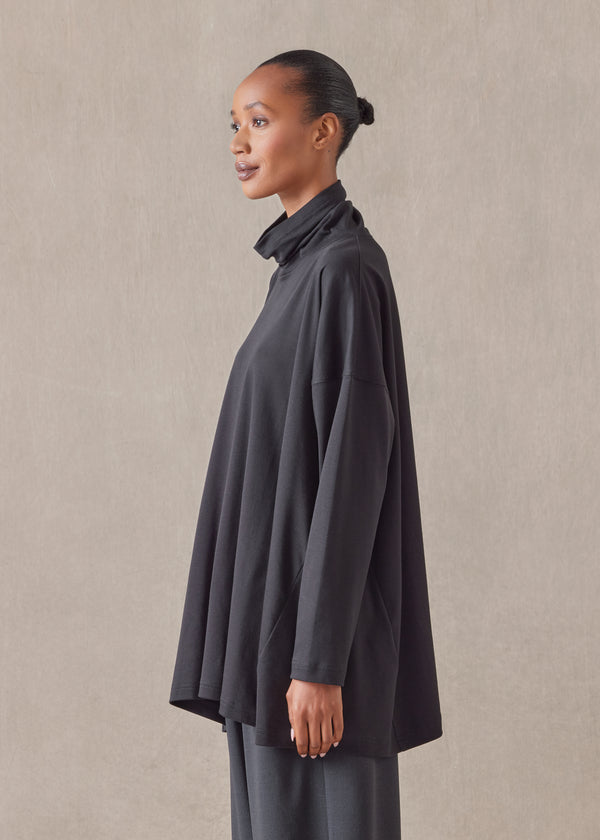 Eskandar Cotton Side Panelled Scrunch Neck T-shirt - Long