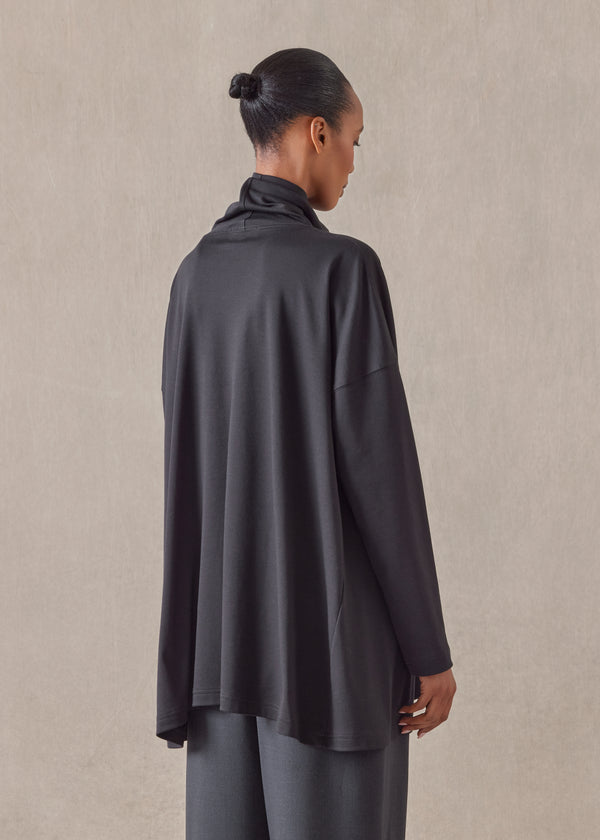 Eskandar Cotton Side Panelled Scrunch Neck T-shirt - Long