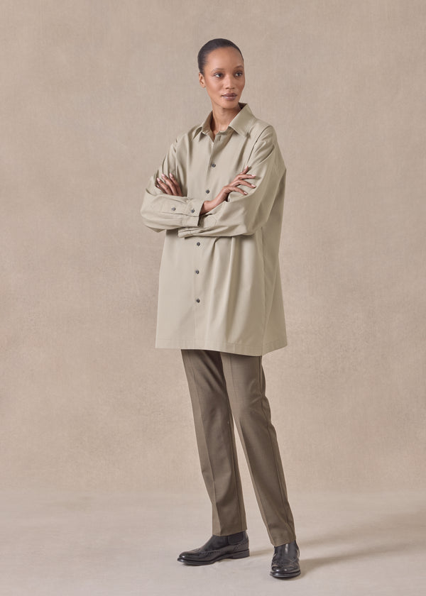 Eskandar Cotton Slim A-line Back Pleat Shirt With Collar - Long Plus