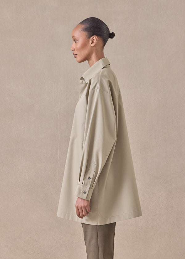 Eskandar Cotton Slim A-line Back Pleat Shirt With Collar - Long Plus