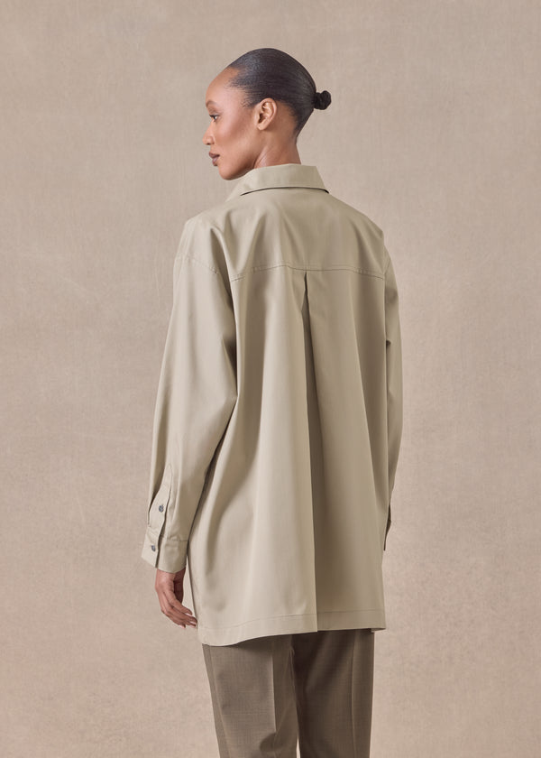 Eskandar Cotton Slim A-line Back Pleat Shirt With Collar - Long Plus