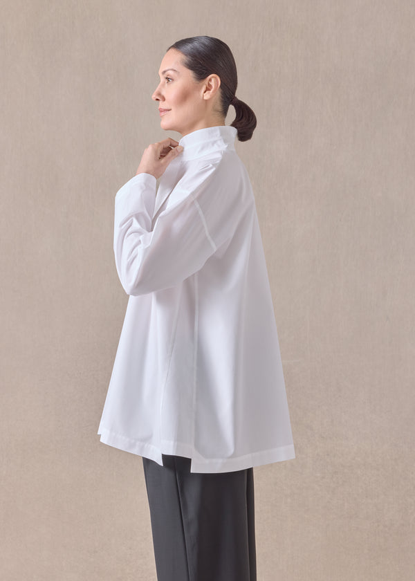 Eskandar Cotton Slim A-line Double Stand Collar Shirt With Stepped Insert - Long