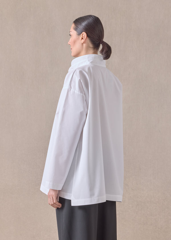 Eskandar Cotton Slim A-line Double Stand Collar Shirt With Stepped Insert - Long