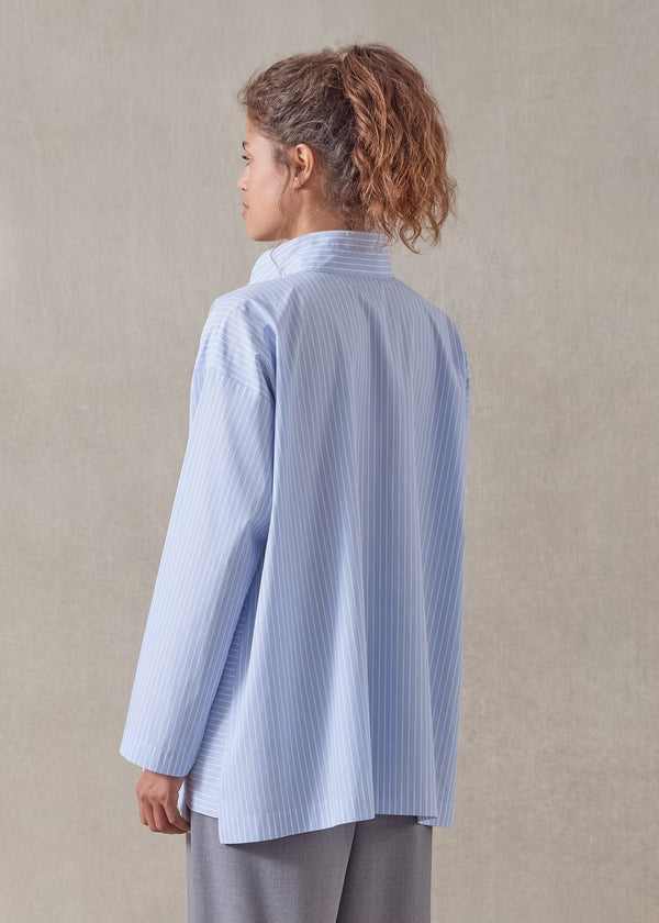 Eskandar Cotton Slim A-line Double Stand Collar Shirt With Stepped Insert - Long