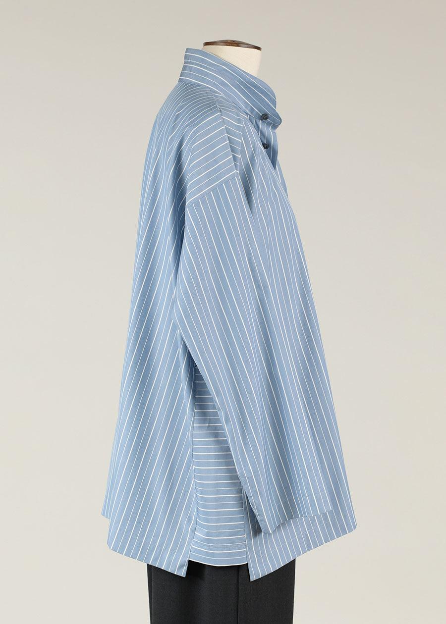 Eskandar Cotton Slim A-line Double Stand Collar Shirt With Stepped Insert - Long