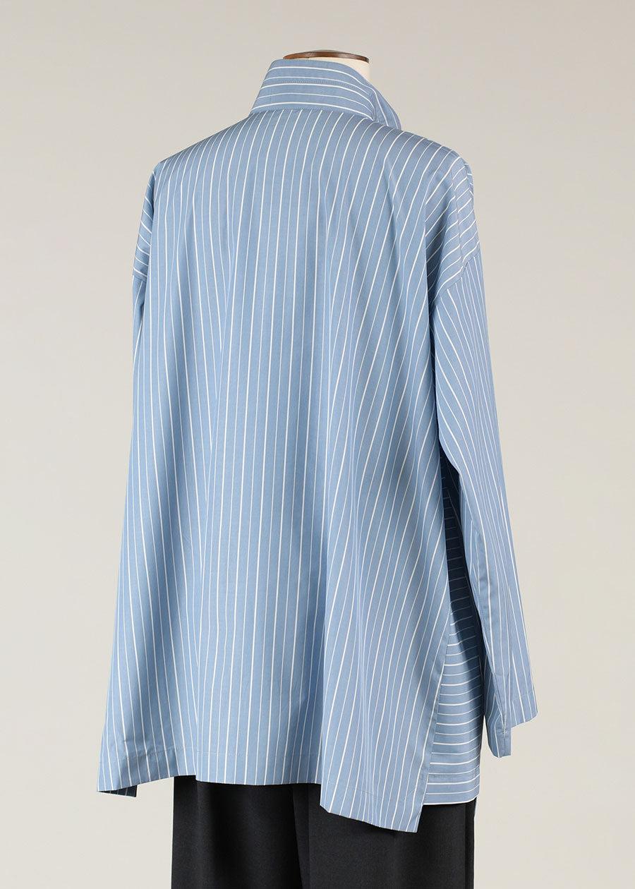 Eskandar Cotton Slim A-line Double Stand Collar Shirt With Stepped Insert - Long