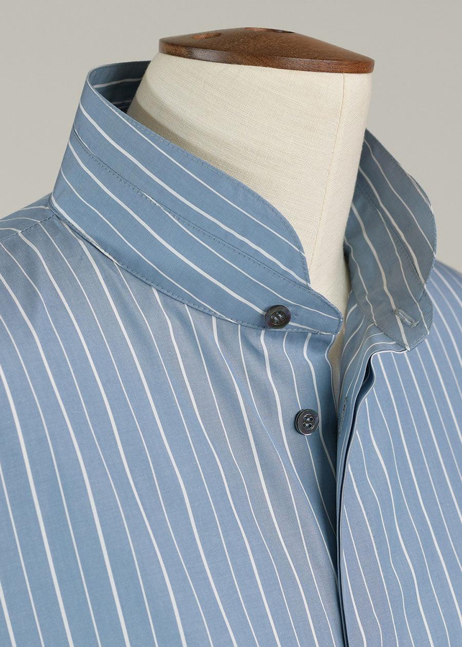 Eskandar Cotton Slim A-line Double Stand Collar Shirt With Stepped Insert - Long