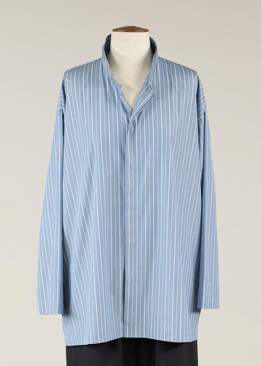 Eskandar Cotton Slim A-line Double Stand Collar Shirt With Stepped Insert - Long