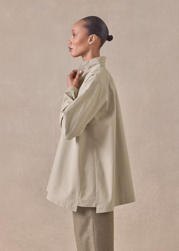 Eskandar Cotton Slim A-line Double Stand Collar Shirt With Stepped Insert - Long