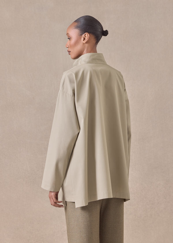 Eskandar Cotton Slim A-line Double Stand Collar Shirt With Stepped Insert - Long