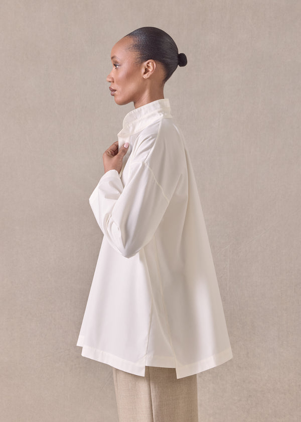 Eskandar Cotton Slim A-line Double Stand Collar Shirt With Stepped Insert - Long