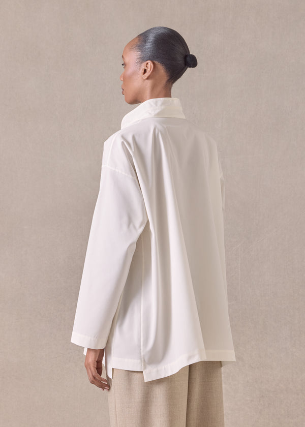 Eskandar Cotton Slim A-line Double Stand Collar Shirt With Stepped Insert - Long