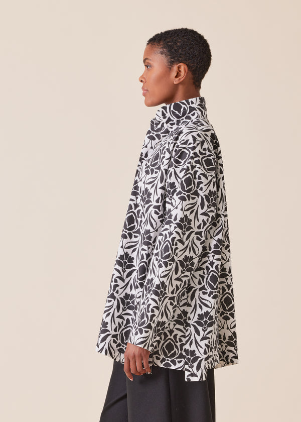 Eskandar Cotton Slim A-line Double Stand Collar Shirt With Stepped Insert - Long