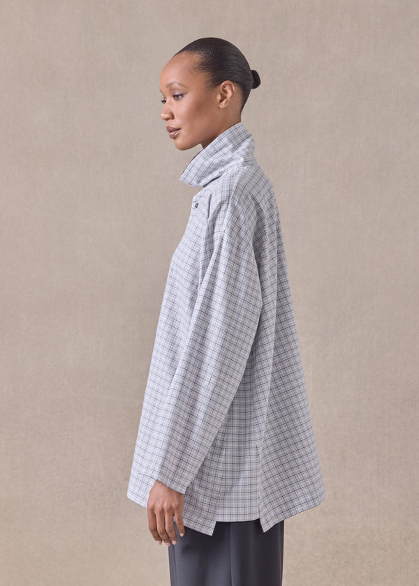 Eskandar Cotton Slim A-line Scrunch Neck Shirt With Stepped Insert - Long