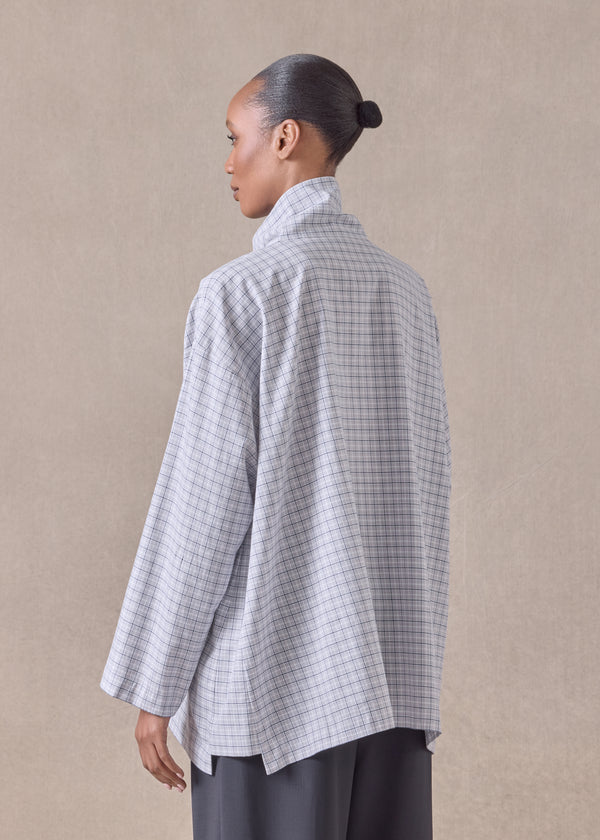 Eskandar Cotton Slim A-line Scrunch Neck Shirt With Stepped Insert - Long