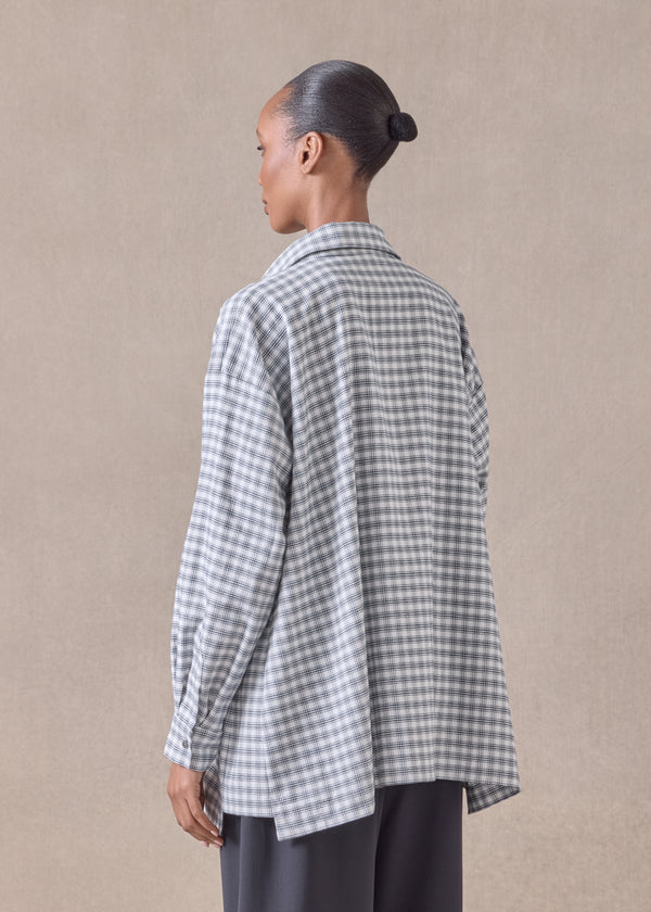 Eskandar Cotton Slim A-line Shirt With Collar And Stepped Insert - Long