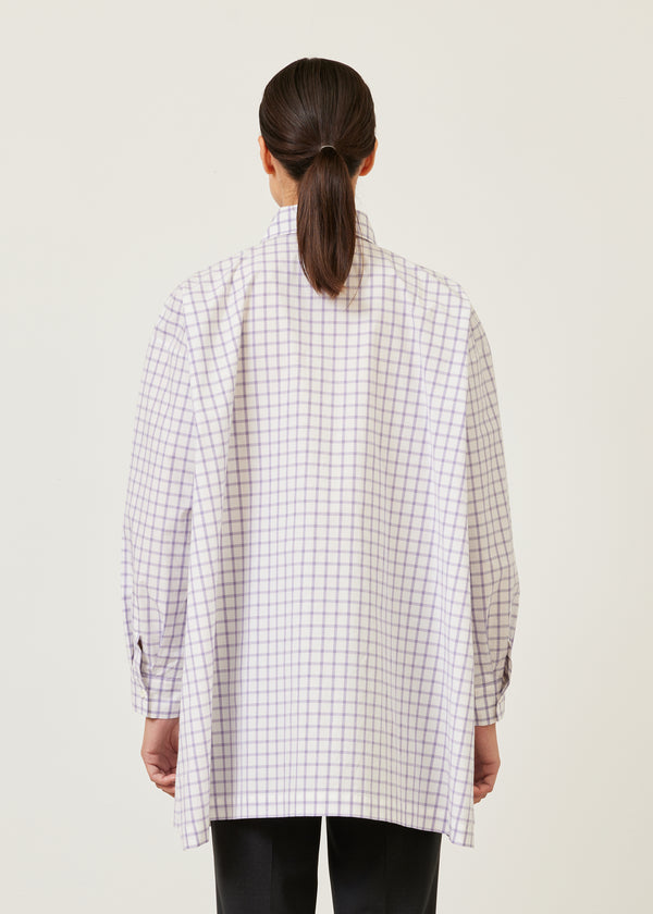 Eskandar Cotton Slim A-line Shirt With Collar And Stepped Insert - Long Plus