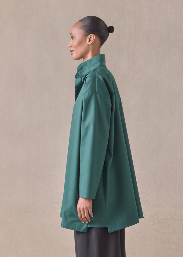 Eskandar Cotton Slim A-line Shirt With Double Stand Collar And Stepped Insert - Long Plus