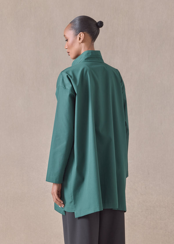 Eskandar Cotton Slim A-line Shirt With Double Stand Collar And Stepped Insert - Long Plus