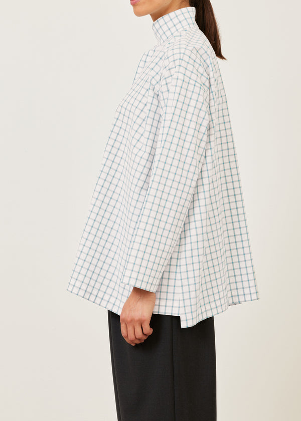 Eskandar Cotton Slim A-line Shirt With Double Stand Collar And Stepped Insert - Long