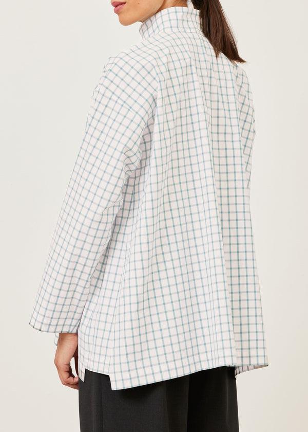 Eskandar Cotton Slim A-line Shirt With Double Stand Collar And Stepped Insert - Long