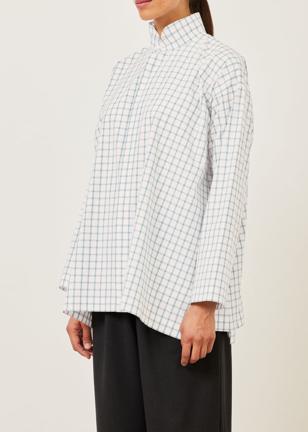 eskandar cotton slim a-line shirt with double stand collar and stepped insert - long