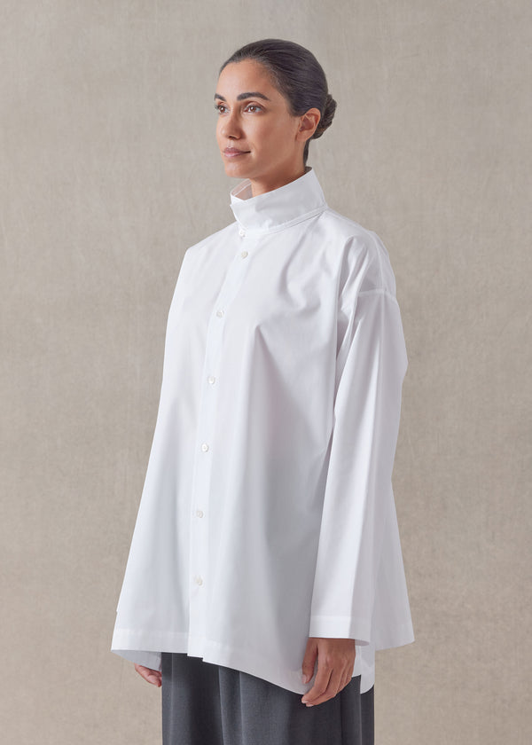 Eskandar Cotton Slim A-line Two Collar Shirt With Step Insert - Long