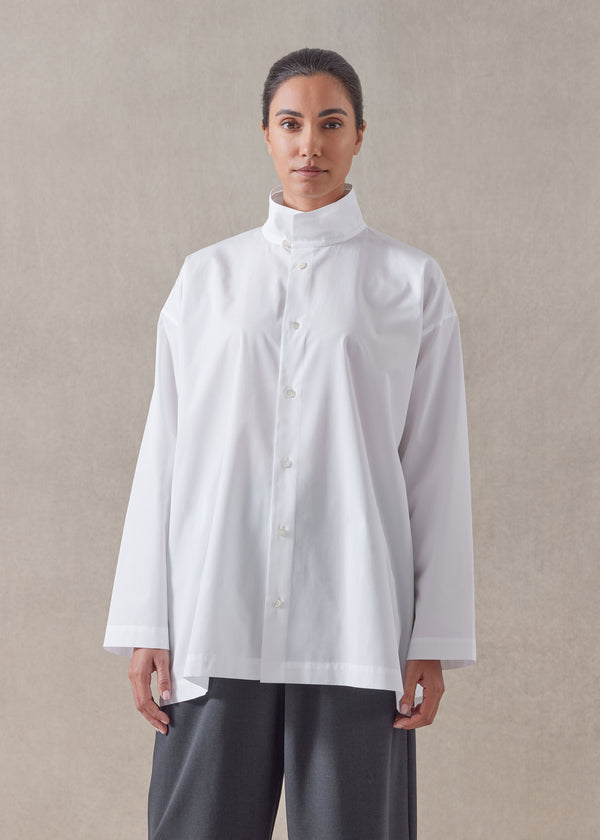 Eskandar Cotton Slim A-line Two Collar Shirt With Step Insert - Long