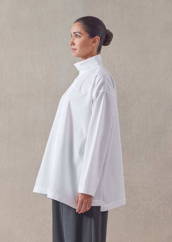 Eskandar Cotton Slim A-line Two Collar Shirt With Step Insert - Long