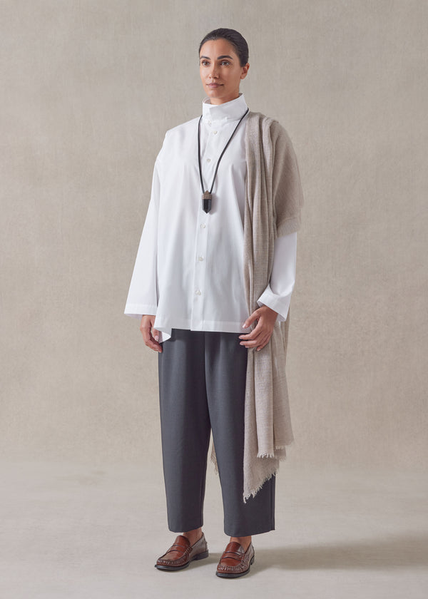 eskandar cotton slim a-line two collar shirt with step insert - long