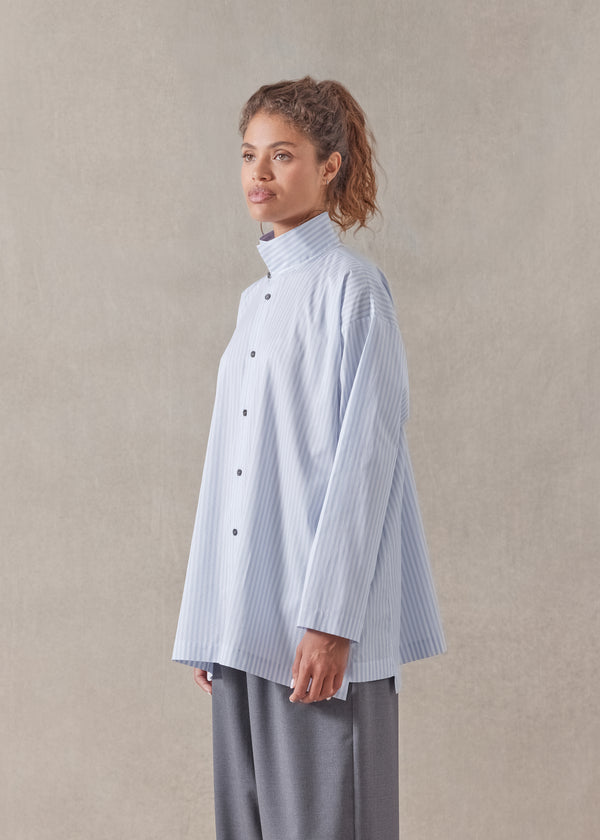 Eskandar Cotton Slim A-line Two Collar Shirt With Stepped Insert - Long