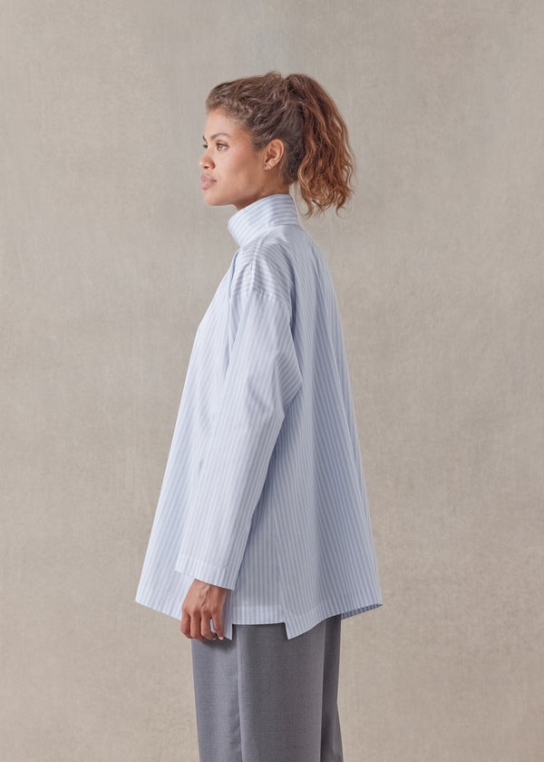 Eskandar Cotton Slim A-line Two Collar Shirt With Stepped Insert - Long