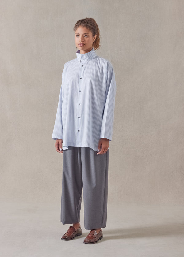 eskandar cotton slim a-line two collar shirt with stepped insert - long