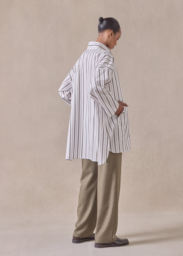 Eskandar Cotton Sloped Shoulder Wide A-line Artists Smock With Pleated Collar - Long Plus