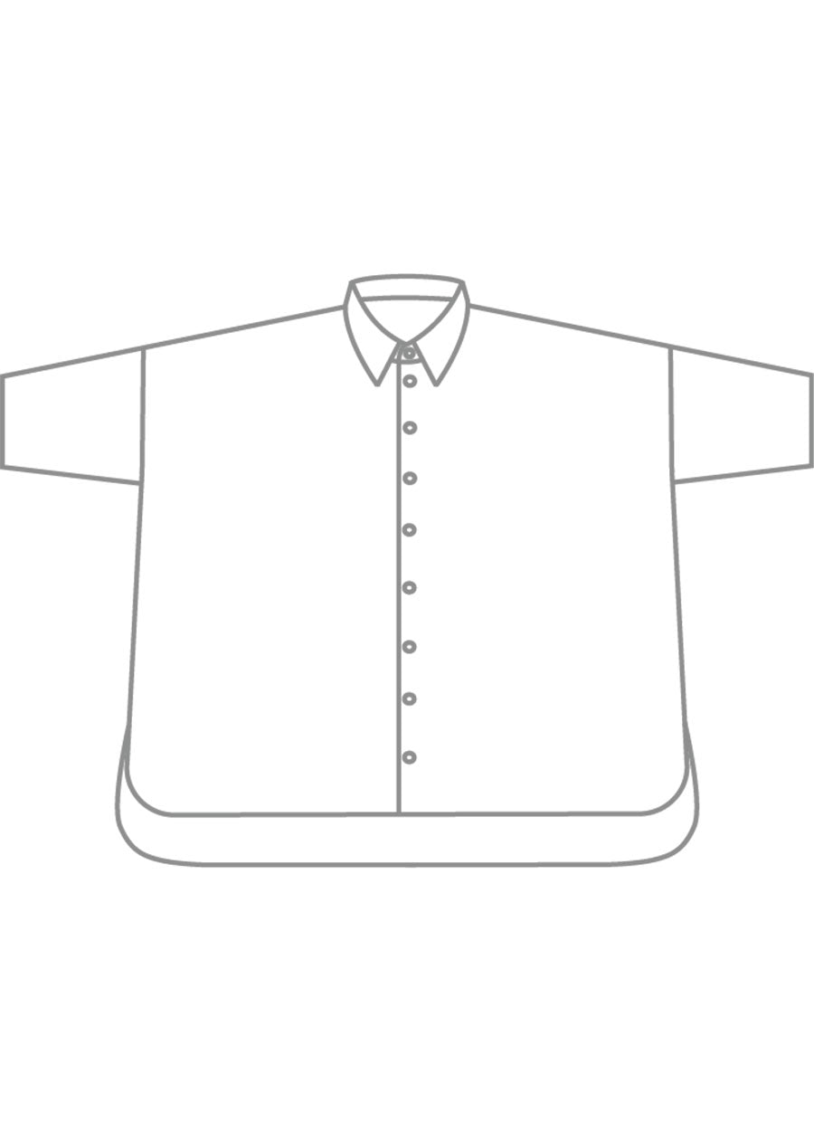 Eskandar Cotton Sloped Shoulder Wide A-line Short Sleeve Shirt With Collar - Mid