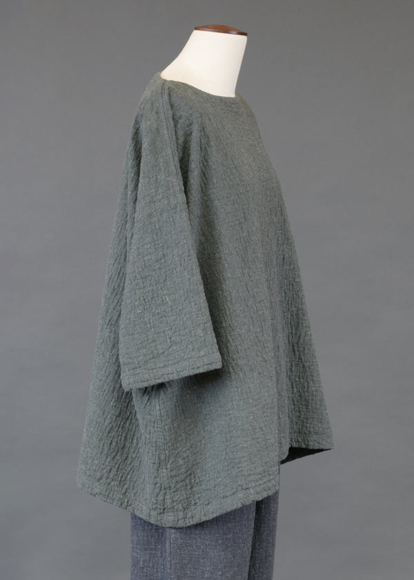 Eskandar Cotton Wide A-line 3/4 Sleeve Scoop Neck - Long